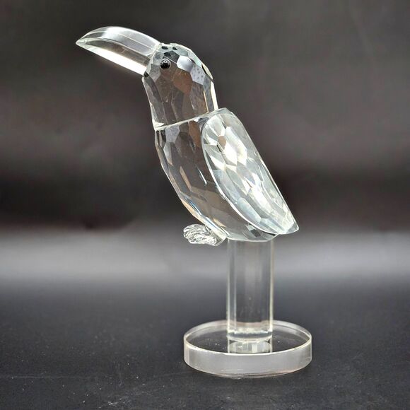 Crystal Clear Glass Bird Toucan Parrot Figurine Paperweight Facet Cuts Vintage - Picture 1 of 12